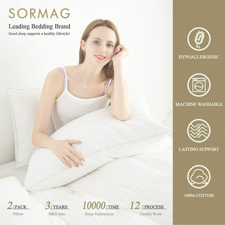 SORMAG Bed Pillows for Side Sleeper Queen Size Pillows for Bed Set of 2  Cooling Hotel Gusseted Pillows for Sleeping Down Alternative Filling Luxury
