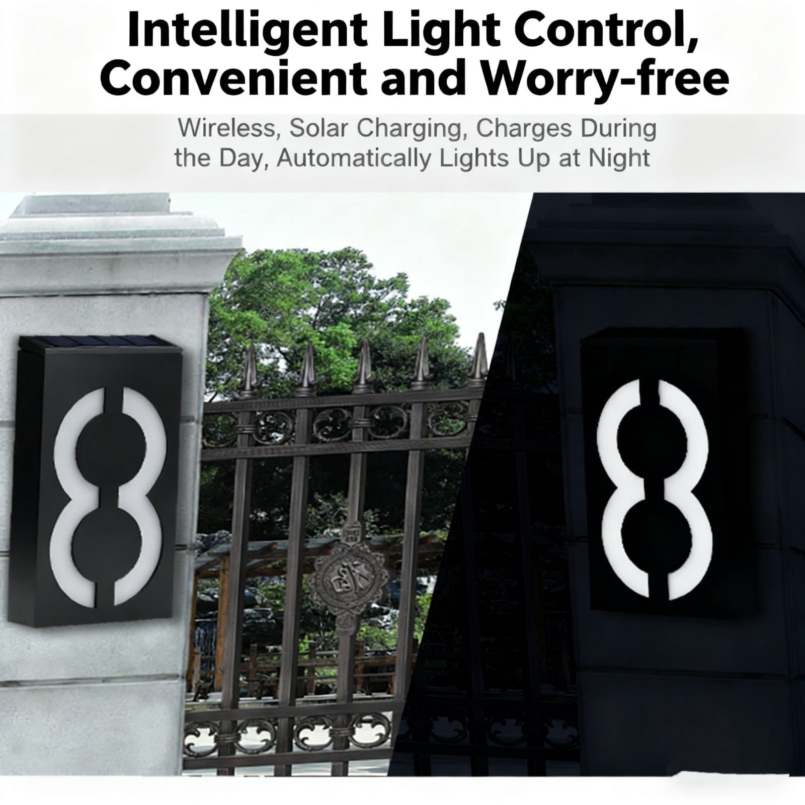 Solar House Number Sign Light, Waterproof Digital Address Light for Outdoor, Modern LED Mailbox Light for Post Fence Gate, Automatic Solar Powered Illuminated Number Plaque for Night
