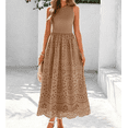 thumbnail image 6 of Women Summer Dresses Casual Sleeveless Crewneck A-Line Boho Lace Eyelet Cotton Tank Maxi Dress with Pockets, 6 of 6
