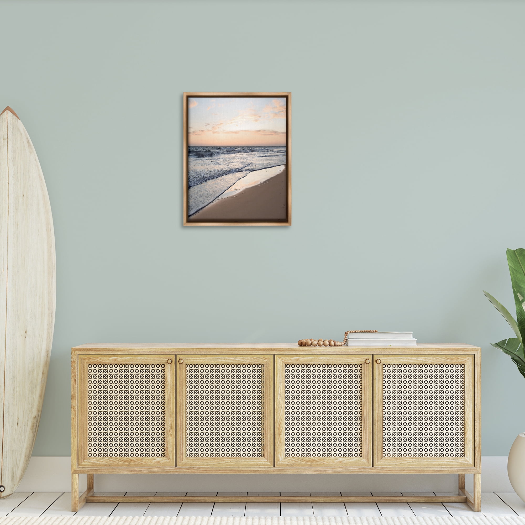 Stupell Industries Beach Tide at Sunset Nautical & Beach Photography Brown Floater Framed Canvas Art Print Wall Art, 25 x 31