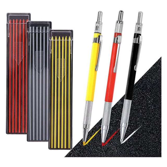 3Pcs Mechanical Carpenter Pencils Set with Built-In Sharpener for Steel,Pipe Fitter Welder,Construction Woodworker A