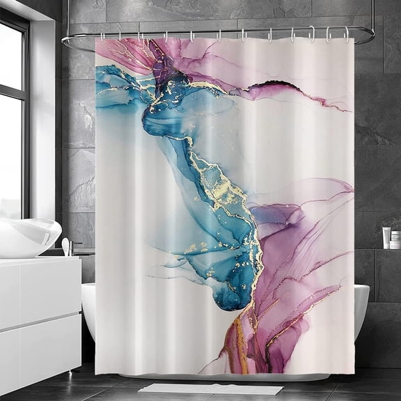 Abstract Marble Shower Curtain Purple and Turquoise Watercolor Pattern for Modern Luxury Bathroom Waterproof Polyester Durable Fabric Shower Curtain Sets with 6 Hooks, 36x72 Inch