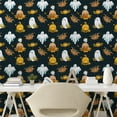 thumbnail image 2 of Ambesonne Halloween Peel & Stick Wallpaper for Home, Ghost Skeleton Bats Print, 13"x72", Orange Ginger White, 2 of 5