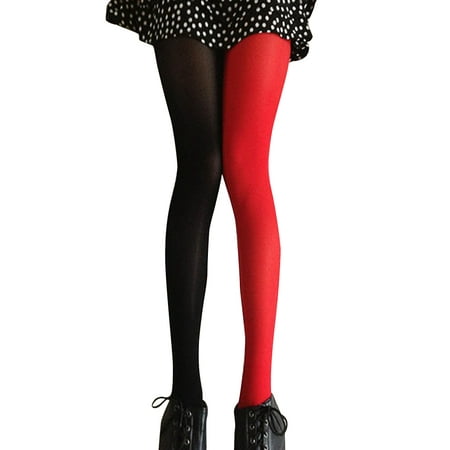 

Fashion Double Color AB Splice Left Right Stockings - Free Size (Black and Red)