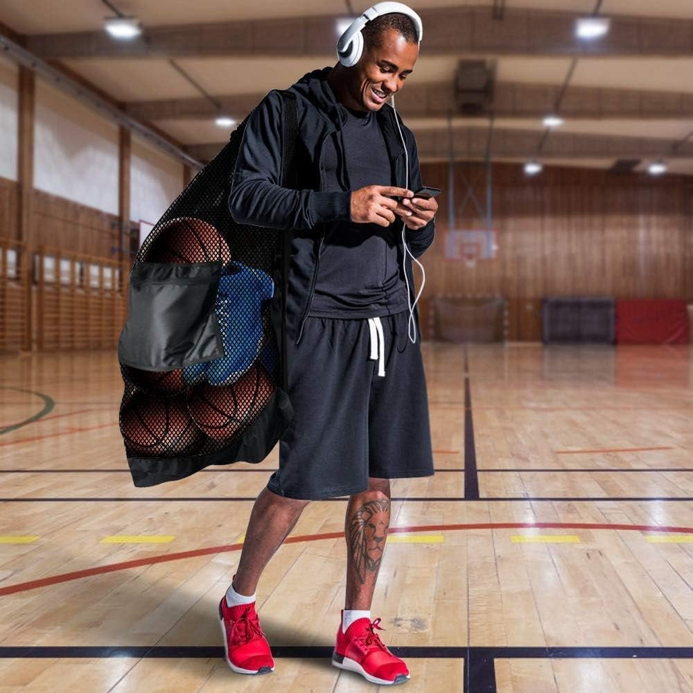 Mesh Ball Bag, Drawstring Socce Bag for , Use for Basketball, Volleyball, Baseball, Mesh Equipmenbag with Adjustable and Portable Strap