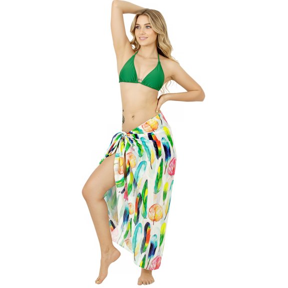 LA LEELA Women's Bikini Beach Wrap Swimwear Cover up Bathing suit Summer Wraps Swimsuit Sarong Skirts for Women One Size White, Leaves