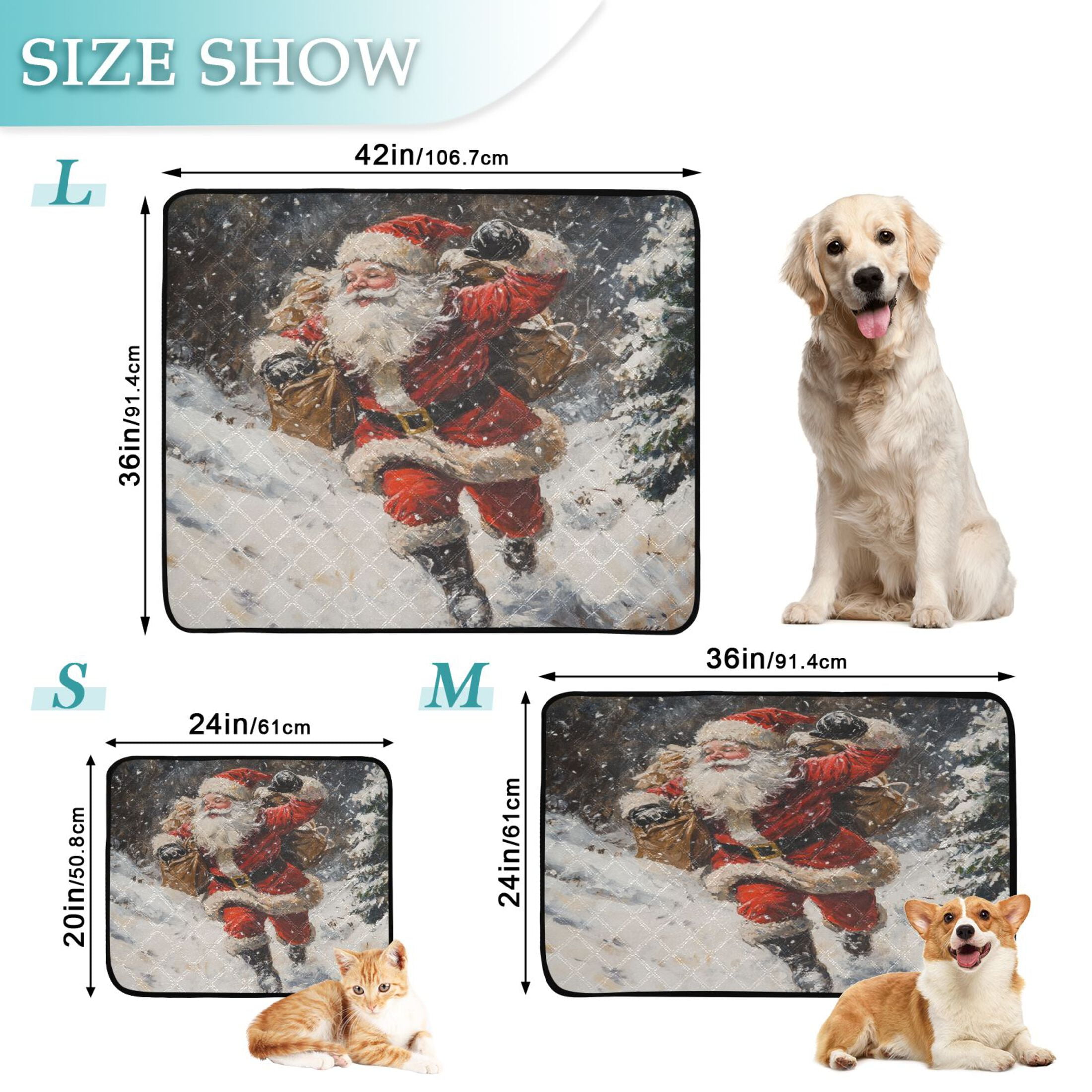 Qxltty Santa Claus Delivers Gifts in The Snow Cat litter Pads Pet Set of 3 Diaper Mats Center Anti-leakage Layer Absorbent Soft and Comfortable