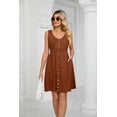thumbnail image 3 of Spring And Summer Solid Color Sleeveless Button Pocket Round Neck Slit Waist Dress, 3 of 8