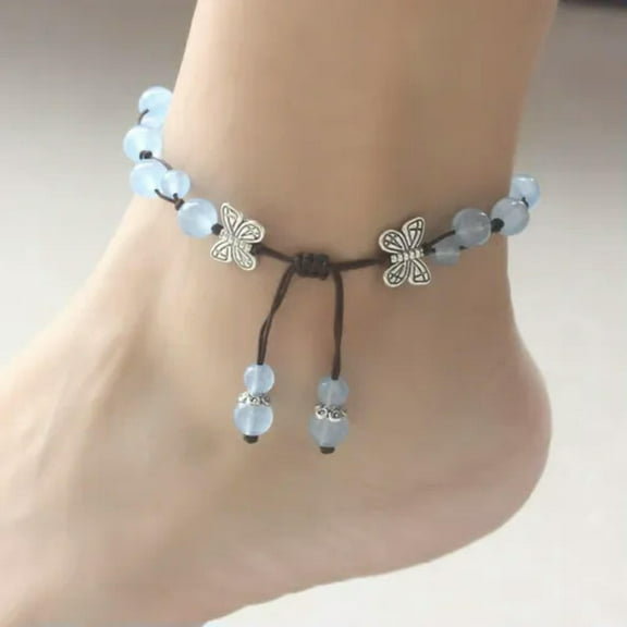 K-KED Jade Flower Anklets for Women Gemstone Natural Gift Amulet Blue Stone Jewelry