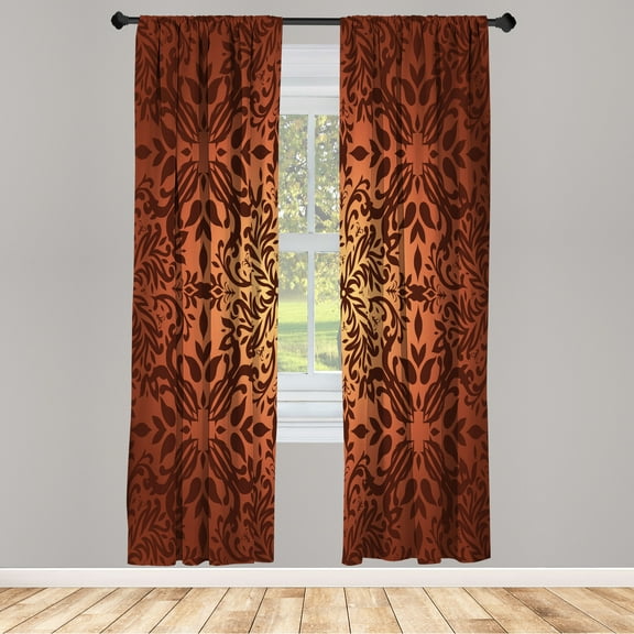 Ambesonne Oriental Curtains, Curly Mandala Flowers Art, Pair of 28"x84", Cinnamon Cream