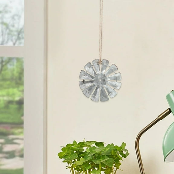 Hemoton Rustic Farmhouse Metal Windmill Wall Hanging Decorative Iron Art for Living Room Silver