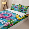 thumbnail image 3 of Manfei Cute Flower Zipper Twin Comforter Sets with Fitted Sheet and 2 Pillowcases,Summer Swim Ring Zipper Bedding Set,Pink Blue,Reversible,4pcs, 3 of 8