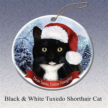Best Cat Christmas Gifts Holiday Pet Gift Tuxedo Shorthair Cat Santa Porcelain Christmas Tree Ornament ()