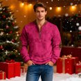 thumbnail image 5 of Men's Christmas Sweater Zip Up Sweatshirts Vintage Knit Graphic Sweatshirt - Xmas Stand Collar Pullover with Solid Color Print for Casual Holiday Style,Hot Pink,L, 5 of 6