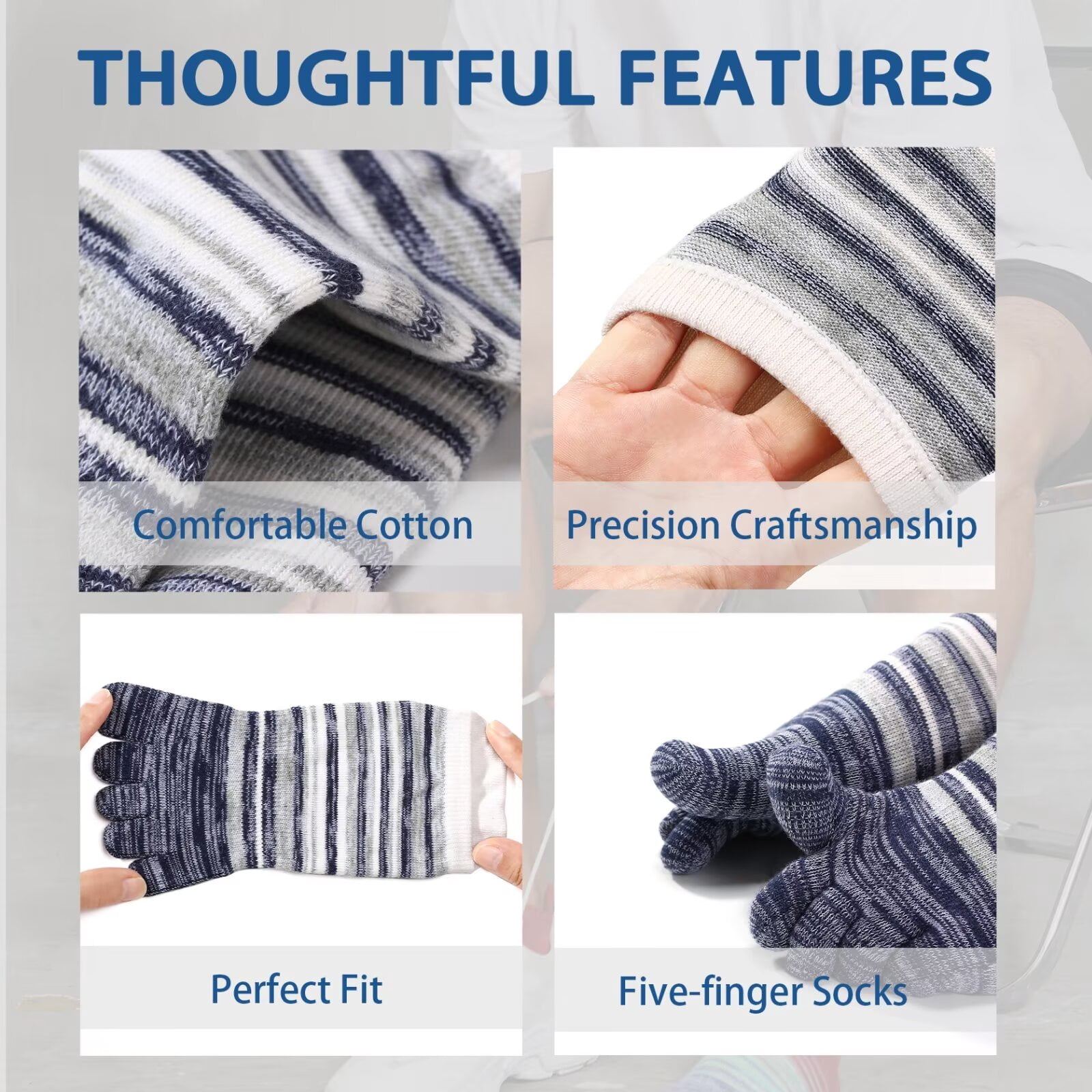 OpetHome Cotton Toe socks for women men, Running Ankle five toe socks Multicolor 3 pairs Large size