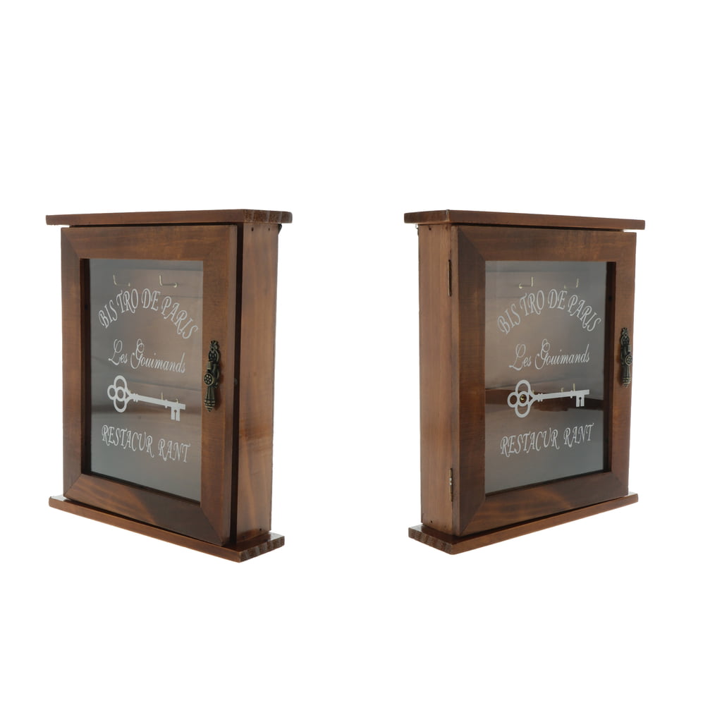 Wall Mounted Wooden Key Holder Cabinet Key Storage Box 6-Hook Type Brown 
