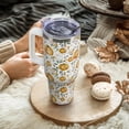 thumbnail image 3 of 40oz Fall Tumbler with Straw & Lid - Pumpkin Pink Floral Design | Vacuum Insulated, Spill-Proof Stainless Steel Cup | Autumn Farmhouse Gift for Women & Girls, 3 of 6