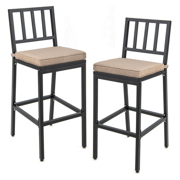 Biotree Set of 2 Patio Bar Chairs with Detachable Cushion and Footrest, Black - Outdoor Patio Bar Height Chair with Footrest