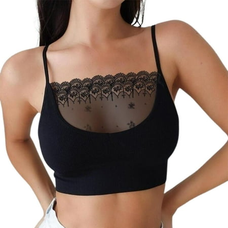 

fanshao Women Bra Lace Patchwork Sexy Pure Color See through Crop Top Bustier for Daily Wear