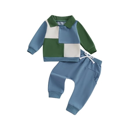 Taoocy Toddler Baby Boy Fall Outfit Long Sleeve Lapel Collared Sweatshirt + Pants 2 Piece Clothes Set