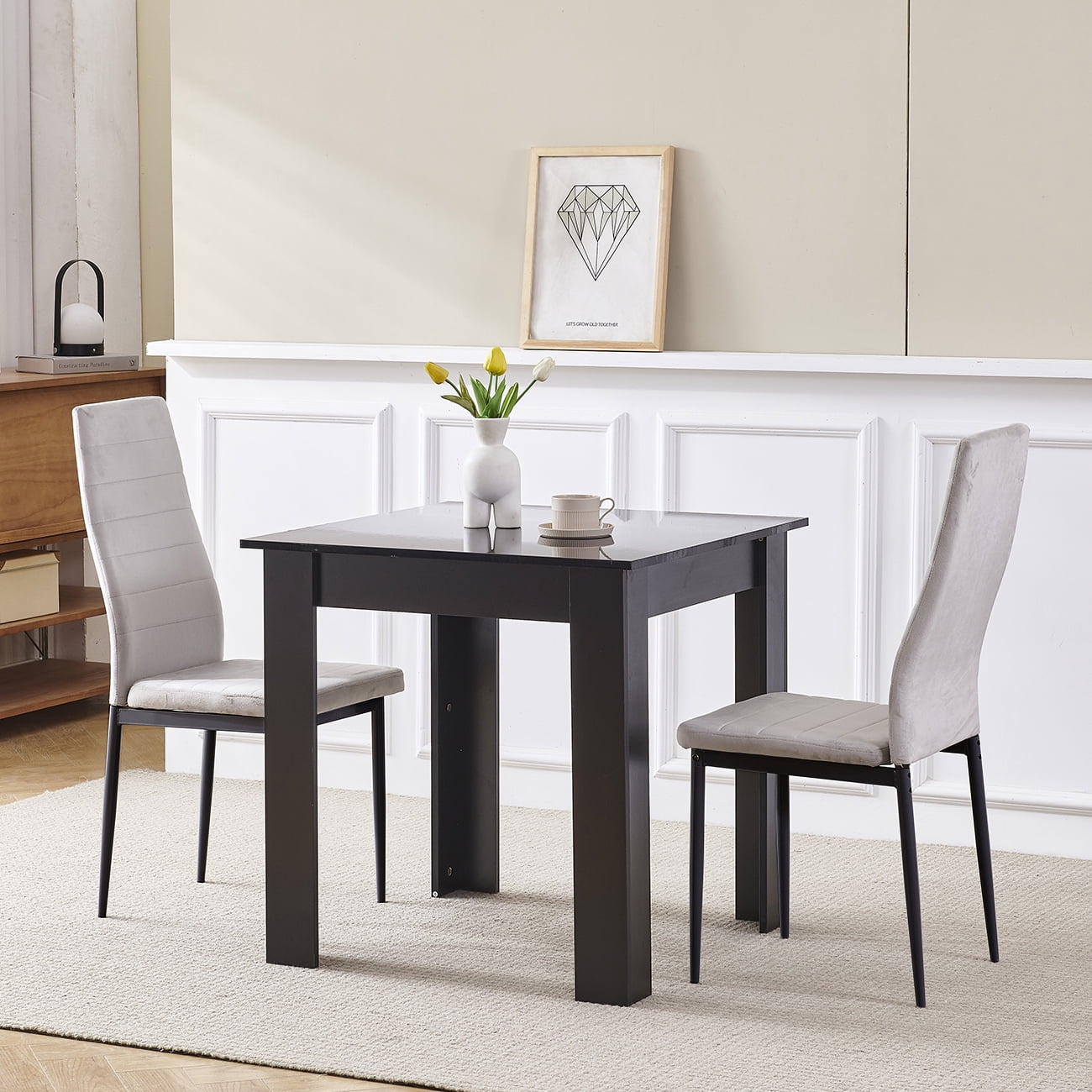 Square Dining Table for 2, Kitchen Table for Small Space,Modern Dining Table 29.5 Inch Kitchen Table with Solid Wood Leg, High Glass Finish Dinner Table Dining Room,Living Room, Office,Black