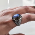 thumbnail image 5 of Labradorite Mans Ring, Natural Blue Fire Labradorite, Unisex Ring, Silver Jewelry, 925 Silver Ring, Birthday Gift, Heavy Men Ring, Arabic Design, Ottoman Style Ring, Christmas, Turkey Mens Signet Ring, 5 of 8