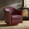 thumbnail image 2 of Tina's Home Genuine Leather Swivel Barrel Chair Modern Upholstered Armchair Solid Wood Base Living Room Burgundy, 2 of 7