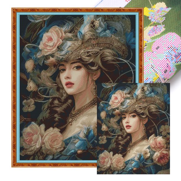Hilo Algodón Egipcio Bordado Punto Cruz Impreso para Niña 14CT 73x88cm