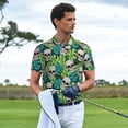 thumbnail image 3 of Pofeuu Skull and Palm Leaves Print Men's Loose Fit Midweight Short-Sleeve Pocket Polo-Medium, 3 of 6