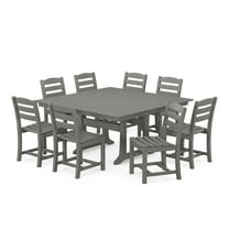 POLYWOOD La Casa Café 9-Piece Farmhouse Trestle Dining Set in Slate Grey