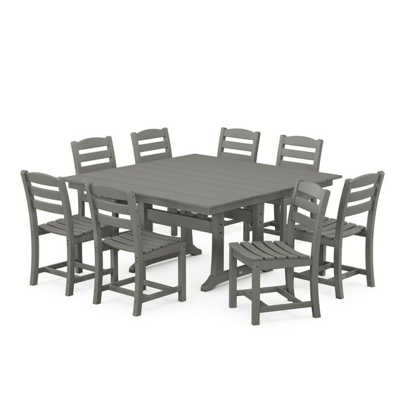 POLYWOOD La Casa Café 9-Piece Farmhouse Trestle Dining Set in Slate Grey