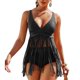 thumbnail image 3 of Traje de baño de dos piezas Nikou con flecos Cuello en V para mujer, 3 of 6