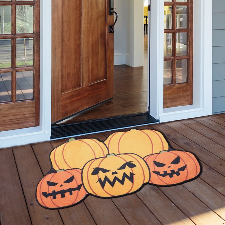 Halloween Outdoor Mat, Pumpkin Indoor Entryway Rug, Non Slip Low