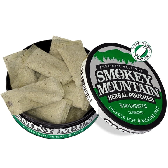Smokey Mountain Pouches Wintergreen - 1 Can Box - Nicotine Free and Tobacco Free - Herbal Snuff - Great Tasting & Refreshing Chewing Tobacco Alternative