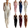 thumbnail image 5 of Women's Halter Wide Leg Jumpsuit Elegant Backless Dressy Romper with Pockets, 5 of 5