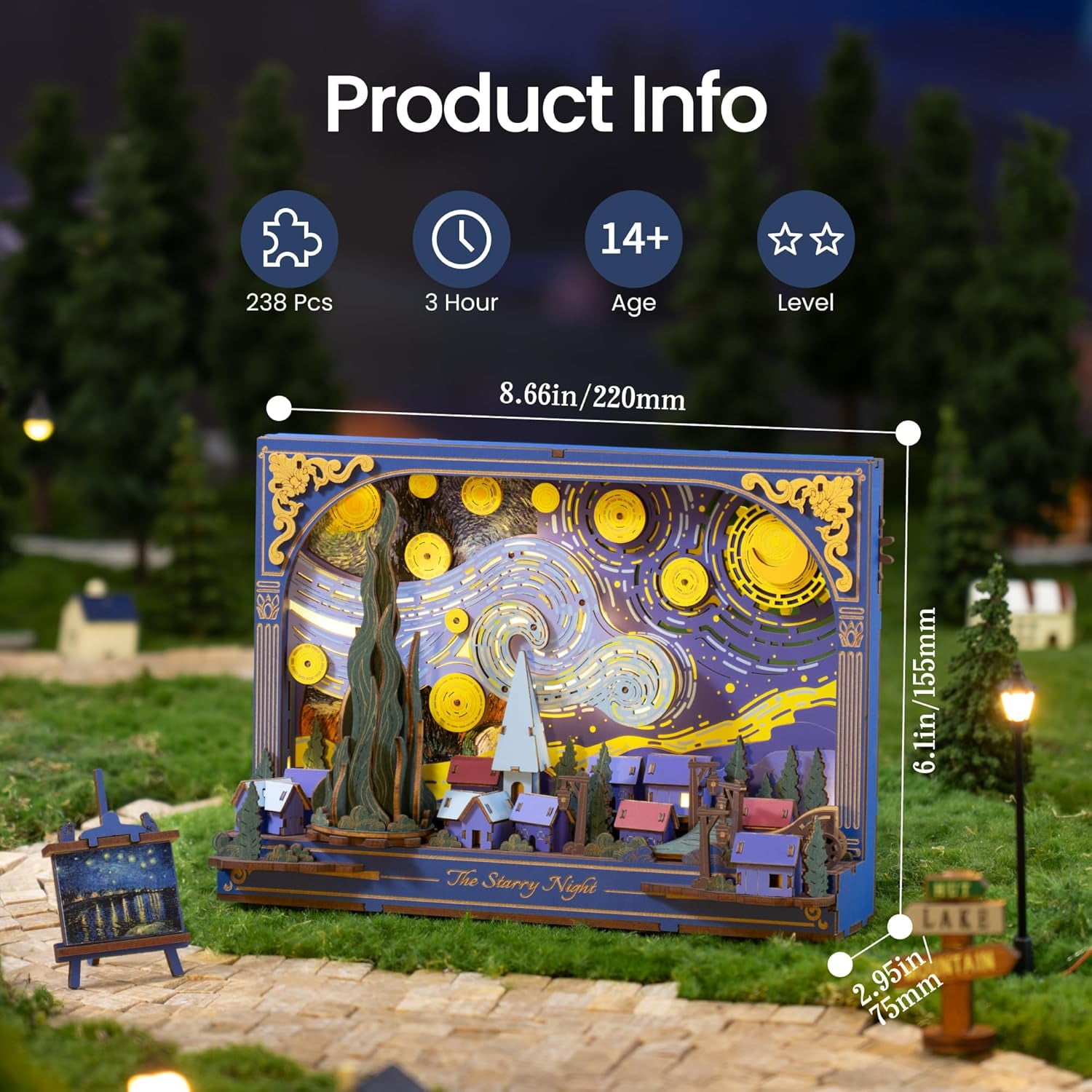 ROKR Wooden Puzzle Building Set for Adult with Lights The Starry Night , Art & Craft Kit, Wall Painting Frame Room Decor, Xmas Gift