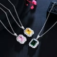 thumbnail image 6 of Elegant Pink CZ Flower Square Drop Necklace Earrings Silver Plated Jewelry Set, 6 of 9