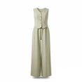 thumbnail image 5 of LEWKW Summer Vest Sets for Women Button Down V Neck Waistcoat And Wide Leg Pants 2 Piece Outfits Sleeveless Linen Blend Casual Trendy Suits, 5 of 7