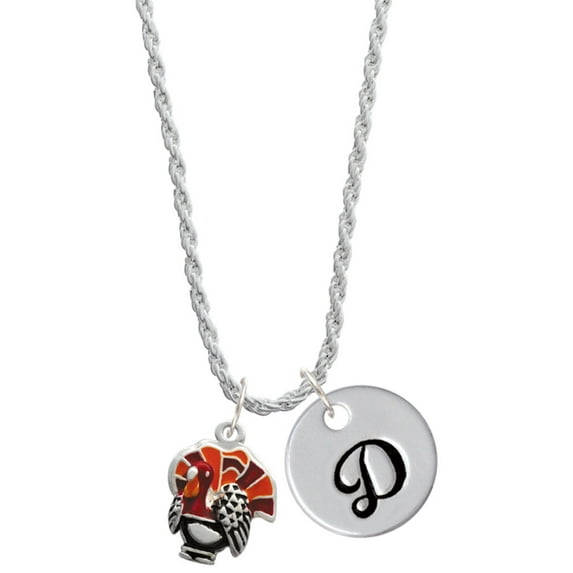 Delight Jewelry Silvertone Enamel Turkey Silvertone Script Initial Disc - D - Charm Necklace, 20"+3"