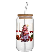 (Clearance) pdqouc Christmas Glass Cups, Christmas Mason Jars with Lid and Straw Christmas Tumbler Drinking Glasses Coffee Cups Jar Decor Glassware Water Bottles Xmas Home Decorations Gifts