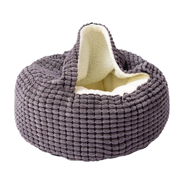 Lit pour Petits et Moyens Chiens avec Couverture Attachée Lit Rond Apaisant à Capuche Lit pour Petits Chiens Lit Doux pour Chiot et Lit pour Chien Chat Fond Antidérapant