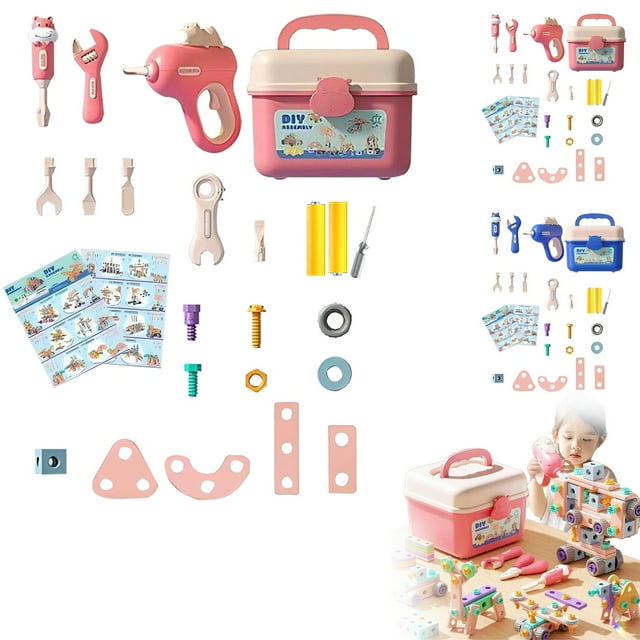 Kids Tool Set Toys For 3 4 5 6 7 Year Educational Construction Building Toy With Screw Assembly& Drill Creative Engineering Building Toys And Portable Toolbox