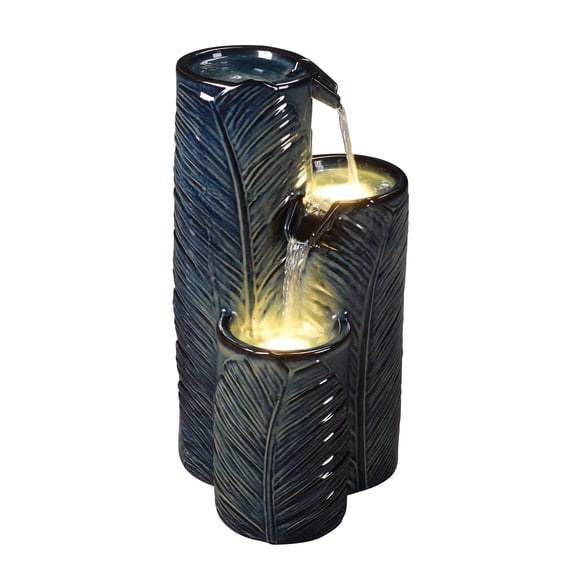 Hi-Line Gifts LED Lighted Ceramic Outdoor Garden Fountain - 25.25" - Blue