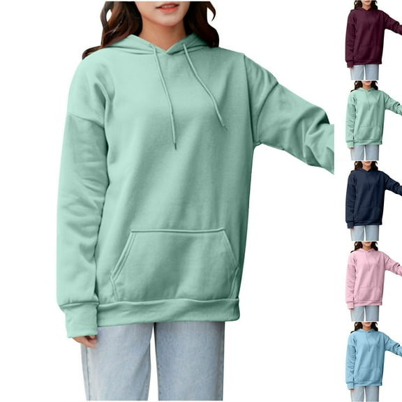XPMWRP Women's Solid Color Hoodie Drawstring Sweatshirt Casual Loose Long Sleeve Plus Size Pullover Fall Winter Warm Sweatshirt with Pockets Pink XXXL