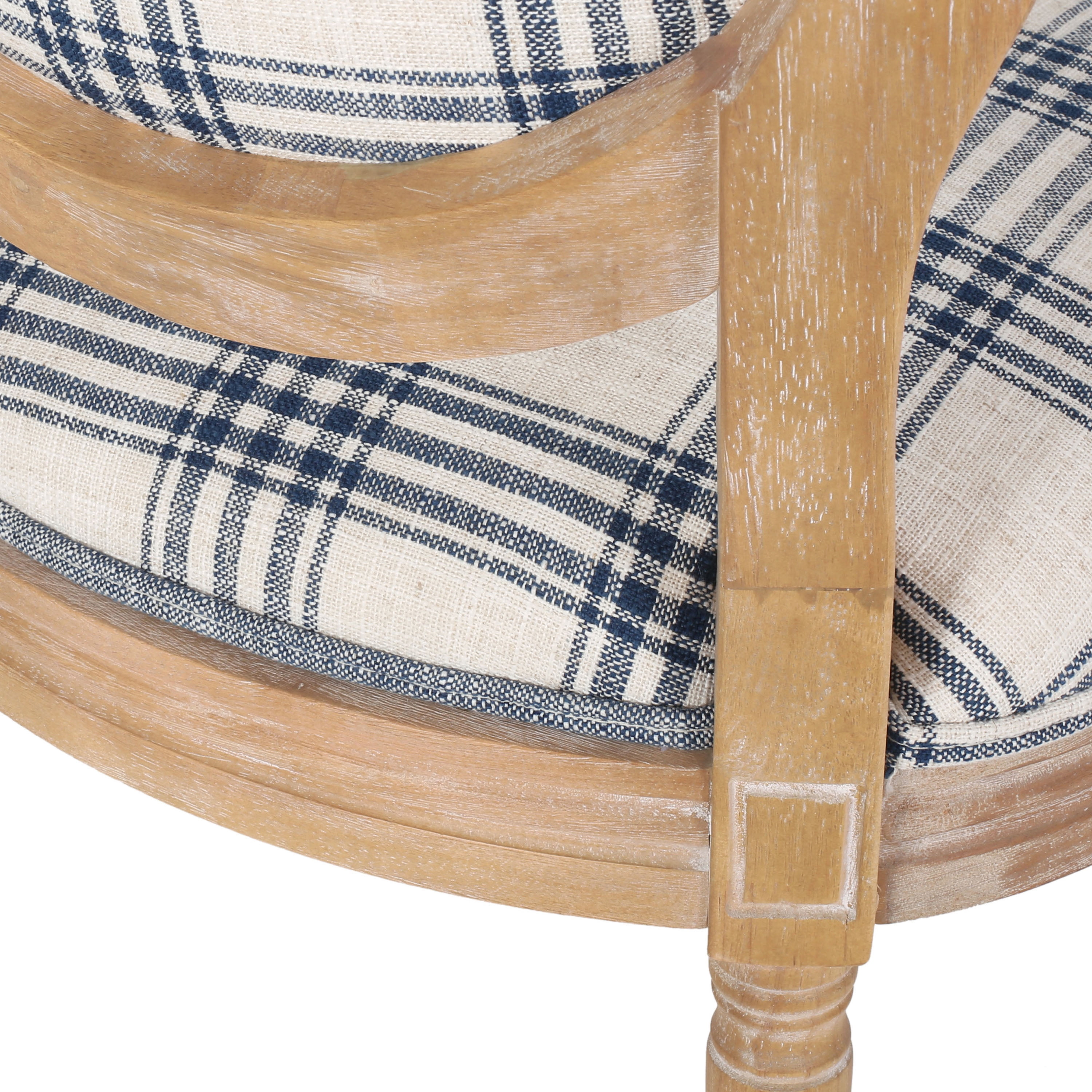 Noble House Karter Indoor French Fabric Dining Chairs, Set of 4, Dark Blue Plaid