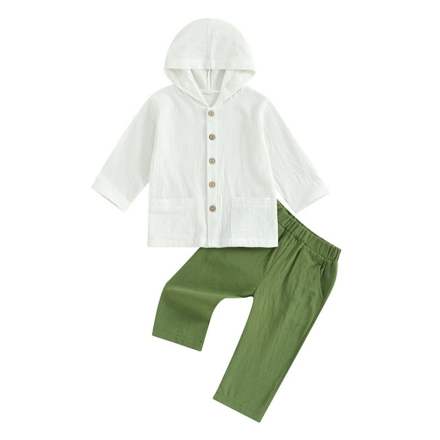 Faithtur Boys Autumn 2PCS Pants Sets Solid Color Long Sleeve Button Hooded Tops and Elastic Band Pants Sets