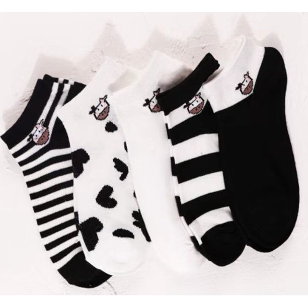 Calcetines cortos de verano para mujer, calcetines náuticos de caña baja con dibujos animados en blanco y negro, calcetines casuales para mujer, calcetines bajos transpirables de moda