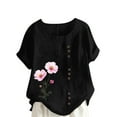 thumbnail image 2 of Lydiaunistar Hauts d'Été pour Femmes Blouse en Lin Décontractée Col Rond Polyester Mode Grande Taille Manches Courtes T-shirt à Boutons, 2 of 4