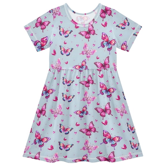joogoo Butterfly Beautiful Girls' Short Sleeve Dress Kids Dresses 5-6T