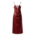 thumbnail image 7 of nerohusy Summer Satin Maxi Dresses for Women 2025 Cowl Neck Ruched Silk Formal Wedding Guest Spaghetti Strap Slip Dress with Slit Red,L, 7 of 7